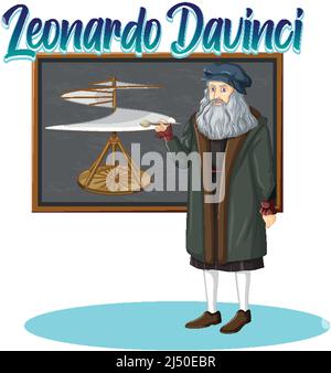 Personnage Leonardo Davinci dans une illustration de style dessin animé Illustration de Vecteur