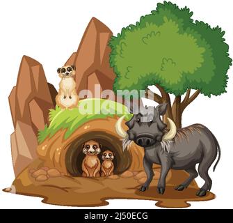 Boar et meerkats avec fraise sur fond blanc illustration Illustration de Vecteur