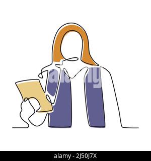 Fed Continuous Line Drawing Business Woman Holding Paper concept Illustration de Vecteur