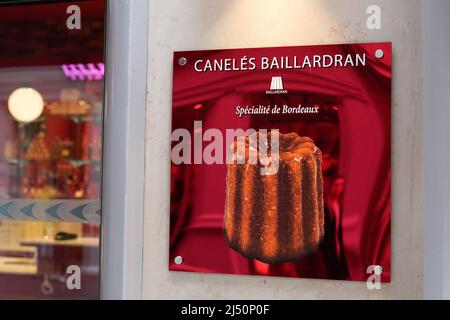 Bordeaux , Aquitaine France - 03 20 2022 : marque Baillardran et texte de signe de la traditionnelle pâtisserie Bordeaux appelée Canelé Banque D'Images