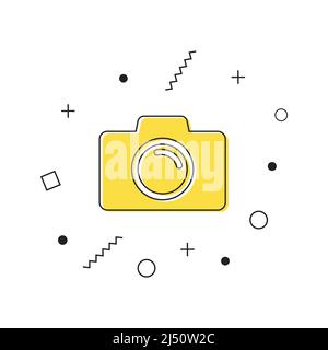 Appareil photo plat. Icône de caméra jaune avec des formes géométriques sur fond blanc. Vecteur Illustration de Vecteur