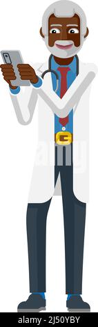 Médecin tenant le personnage de dessin animé du téléphone portable Illustration de Vecteur
