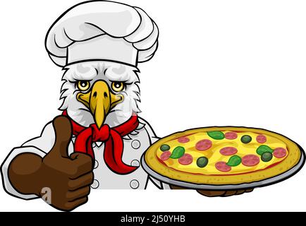 Restaurant Pizza Chef Eagle Cartoon Mascot Sign Illustration de Vecteur