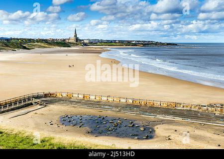 L'ancienne piscine à marée sur la plage de long Sands à Tynemouth, Tyne and Wear, Angleterre, Royaume-Uni Banque D'Images