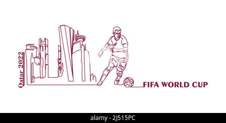 Coupe du monde de la FIFA au Qatar en 2022 bannière. Illustration vectorielle stylisée isolée avec football ou joueur de football avec le ballon sur le fond de la ca Illustration de Vecteur