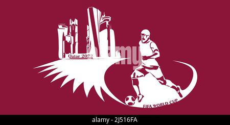 Coupe du monde au Qatar en 2022 bannière. Illustration moderne et stylisée Vector isolée de la capitale Doha avec symbole, couleurs et drapeau Illustration de Vecteur