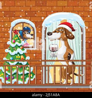 Un beagle célébrant l'illustration de Noël Illustration de Vecteur