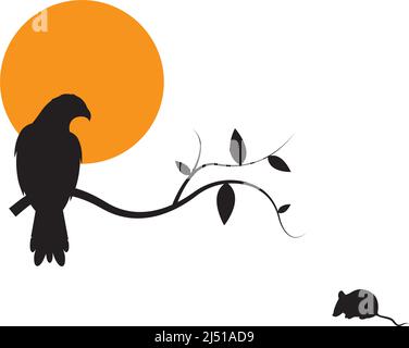 Oiseau de buse sur branche, vecteur. Illustration d'oiseau Hawk isolée sur fond blanc. Art mural, illustrations, décalques muraux Illustration de Vecteur