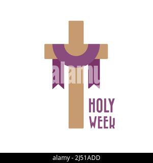 Croix chrétienne avec tissu violet. Semaine Sainte. Illustration vectorielle, conception plate Illustration de Vecteur