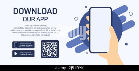 Téléchargez notre application pour téléphone mobile. Bannière publicitaire pour le téléchargement de l'application mobile. Smartphone Mockup avec écran vide pour votre application. Vecteur Illustration de Vecteur