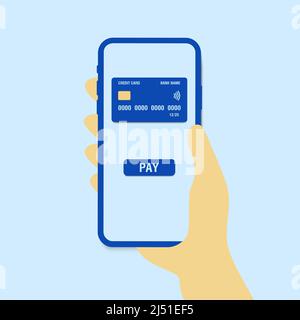 Application bancaire mobile et paiement électronique. Utilisez votre smartphone et payez par carte de crédit via votre portefeuille électronique sans fil sur votre téléphone. Services bancaires en ligne. Shopping par Illustration de Vecteur