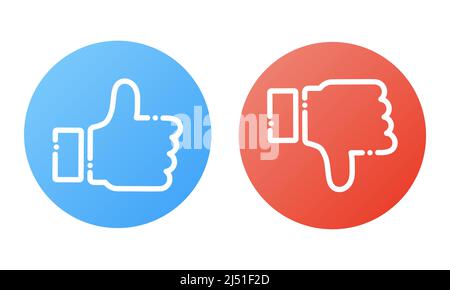 Icône plate avec le pouce vers le haut et le pouce vers le bas. Concept de médias sociaux. Aime et n'aime pas. Vecteur Illustration de Vecteur