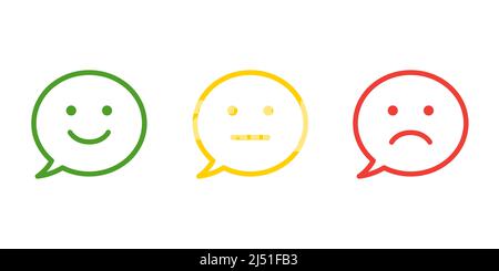 Icône de bulle de parole du visage souriant. Feedback emoji icônes vecteur conception. Mauvais et bon commentaire. Une réaction heureuse et triste. Vecteur Illustration de Vecteur