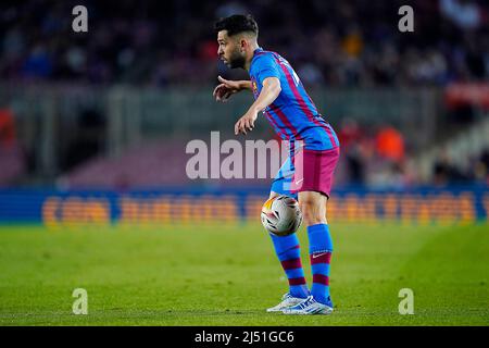Jordi Alba du FC Barcelone pendant le match de la Liga entre le FC Barcelone et Cadix CF a joué au Camp Nou Stadium le 18 avril 2022 à Barcelone, Espagne. (Photo de Sergio Ruiz / PRESSINPHOTO) Banque D'Images