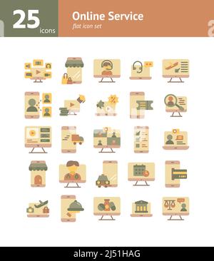 Jeu d'icônes plates du service en ligne. Vecteur et illustration. Illustration de Vecteur