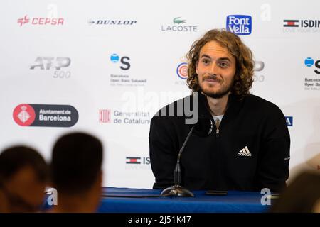 Barcelone, Espagne. 19th avril 2022. Stéfanos Tsitsipás pendant la conférence de presse de Sabadell Open Banc en Real Club de tennis. Crédit : JG/Alay Live News Banque D'Images