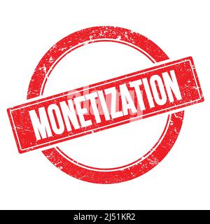 Texte DE MONÉTISATION sur le timbre rouge rond grungy vintage. Banque D'Images