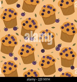 Motif de muffin aux myrtilles Illustration de Vecteur