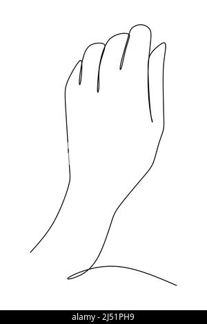 Ligne de main non peinte continue tracée à partir de la silhouette de l'image de la main. Illustration vectorielle de style dessin à la main Illustration de Vecteur