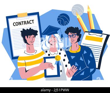 Candidats aux postes vacants, diplômés avec un diplôme, certificat. Bannière pour les agences de recrutement et les programmes éducatifs des universités ou collèges, p Illustration de Vecteur