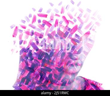 Peinture. Nombre de coups de pinceau combinés à un portrait d'un jeune homme Banque D'Images