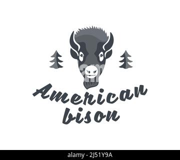 Bison américain, animal, buffle, bétail et cheptel à cornes, logo. Faune, corned, ox et taureau, dessin vectoriel et illustration Illustration de Vecteur