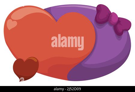 Panneau violet avec noeud papillon élégant et un grand coeur et un autre minuscule. Design de style dessin animé sur fond blanc. Illustration de Vecteur