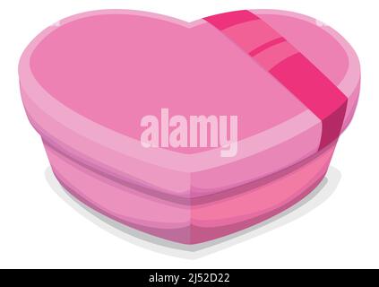 Boîte en forme de coeur rose avec ruban fuchsia comme décoration et prêt pour le partage de cadeaux. Design de style dessin animé sur fond blanc. Illustration de Vecteur