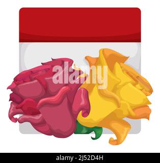 Calendrier vide à feuilles volantes décoré de belles roses rouges et jaunes. Design de style dessin animé sur fond blanc. Illustration de Vecteur