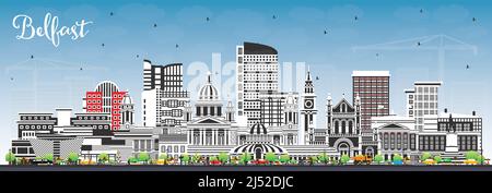 Belfast Northern Ireland City Skyline avec les bâtiments couleur et Blue Sky. Illustration vectorielle. Belfast CityScape avec des sites touristiques. Illustration de Vecteur