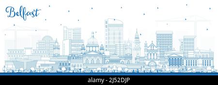 Aperçu de Belfast Northern Ireland City Skyline avec Blue Buildings. Illustration vectorielle. Belfast CityScape avec des sites touristiques. Voyages d'affaires et tourisme Illustration de Vecteur