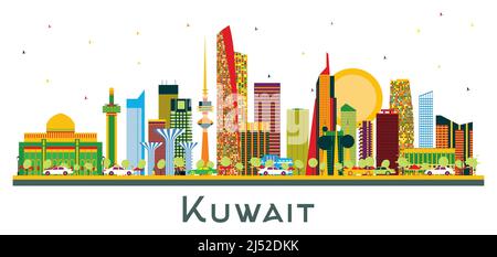 Koweït City Skyline avec bâtiments couleur isolés sur blanc. Illustration vectorielle. Voyages d'affaires et tourisme concept avec architecture moderne. Illustration de Vecteur