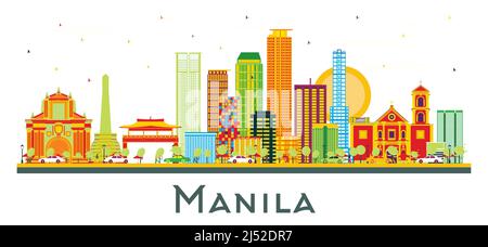 Manille Philippines Skyline avec des bâtiments de couleur isolés sur blanc. Illustration vectorielle. Illustration de Vecteur