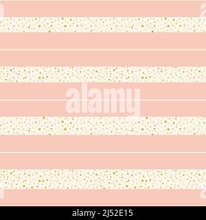 Pois et rayures confettis roses et champagne ivoire. Arrière-plan de motif vectoriel transparent. Toile de fond rayée avec des taches de couleur or denses. Élégant Illustration de Vecteur