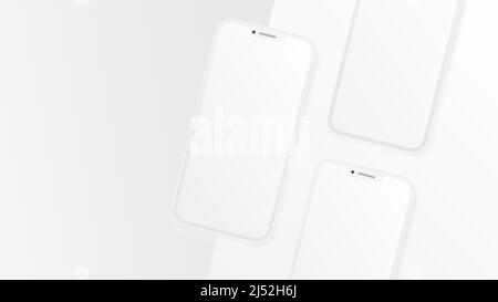 Trois smartphones. Vue avant. Maquette blanc total. Illustration vectorielle Illustration de Vecteur