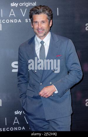 MILAN, ITALIE - 07 AVRIL : Patrick Dempsey participe à la première deuxième saison de la série télévisée 'Diavoli' à l'Odéon spatial le 07 avril 2022 à Milan, Italie. Banque D'Images