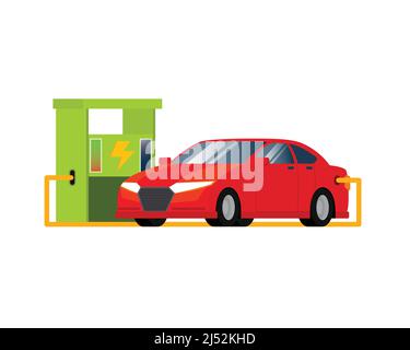 Voiture électrique en charge à la station de charge de véhicule électrique Illustration Vector Illustration de Vecteur