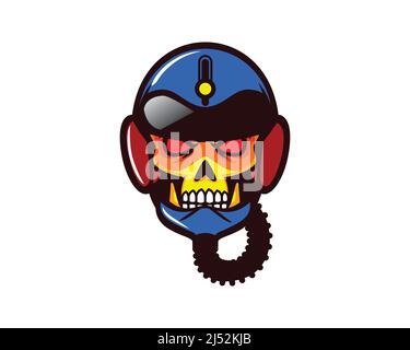 Crâne portant un casque d'avion à jet ou un vecteur d'illustration du pilote de crâne Illustration de Vecteur