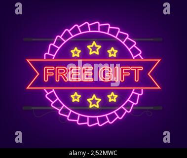 Modèle professionnel avec icône néon cadeau rouge gratuit. Modèle métier vectoriel. Icône de la boîte cadeau. Illustration de Vecteur