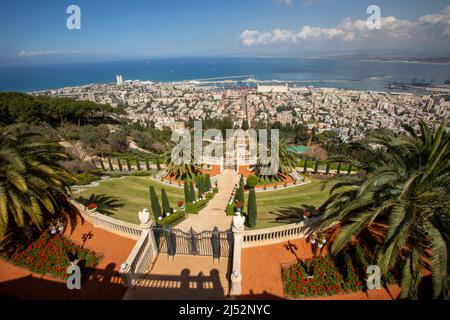 Jardins bahá'í Haifa - balcon (place Sainte bahá'íe) Banque D'Images