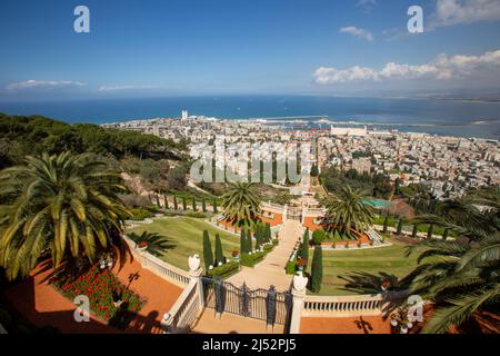 Jardins bahá'í Haifa - balcon (place Sainte bahá'íe) Banque D'Images