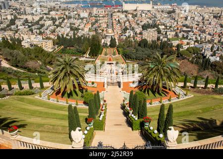 Jardins bahá'í Haifa - balcon (place Sainte bahá'íe) Banque D'Images