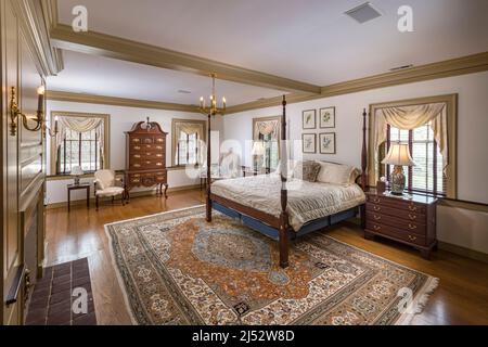 Intérieur de chambre de style colonial, Philadelphie, Pennsylvanie, États-Unis Banque D'Images