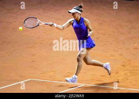 Stuttgart, Allemagne. 19th avril 2022. Tennis: WTA Tour - Stuttgart, célibataires, femmes, ronde 1st, Niemeier (Allemagne) - Andreescu (Canada). Bianca Andreescu en action. Crédit : Tom Weller/dpa/Alay Live News Banque D'Images