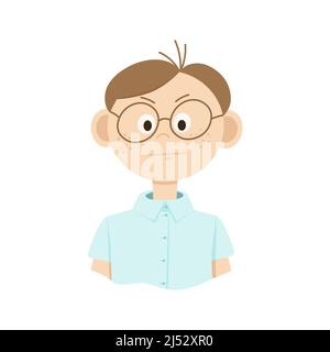 Dessin d'un homme de dessin animé en lunettes avec des émotions sur son visage. Style Doodle Illustration de Vecteur