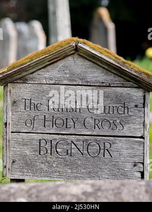 Panneau pour l'église paroissiale de Bignor, Sainte-Croix, West Sussex, Royaume-Uni Banque D'Images