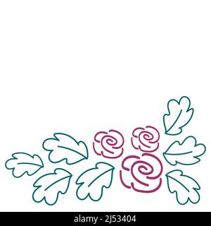 Ensemble vectoriel d'éléments floraux de feuilles et de boutons roses avec copyspace. Modèle pour carte de vœux, poster, invitation. Illustration vectorielle Illustration de Vecteur