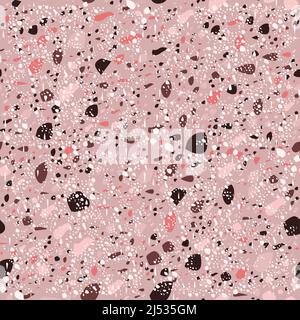 Texture vectorielle sans couture en terrazzo aux couleurs roses. Texture de marbre italien réaliste ou sol en granit. Motif en terrazzo sans couture pour l'intérieur Illustration de Vecteur