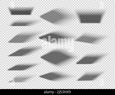 Effets d'ombre carré et rectangle. Tons noirs ou gris vectoriels isolés avec bords doux, éléments transparents réalistes pour la conception. Ensemble de nuances abstraites objets de forme rectangulaire Illustration de Vecteur