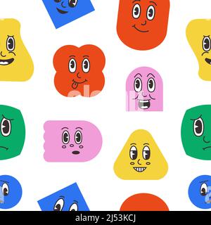 Motif avec chiffres abstraits. Imprimé sans couture avec formes de dessin animé. Texture vectorielle avec smiley visages Illustration de Vecteur